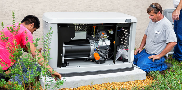 a gas-powered generator protecting a family from a natural disaster
