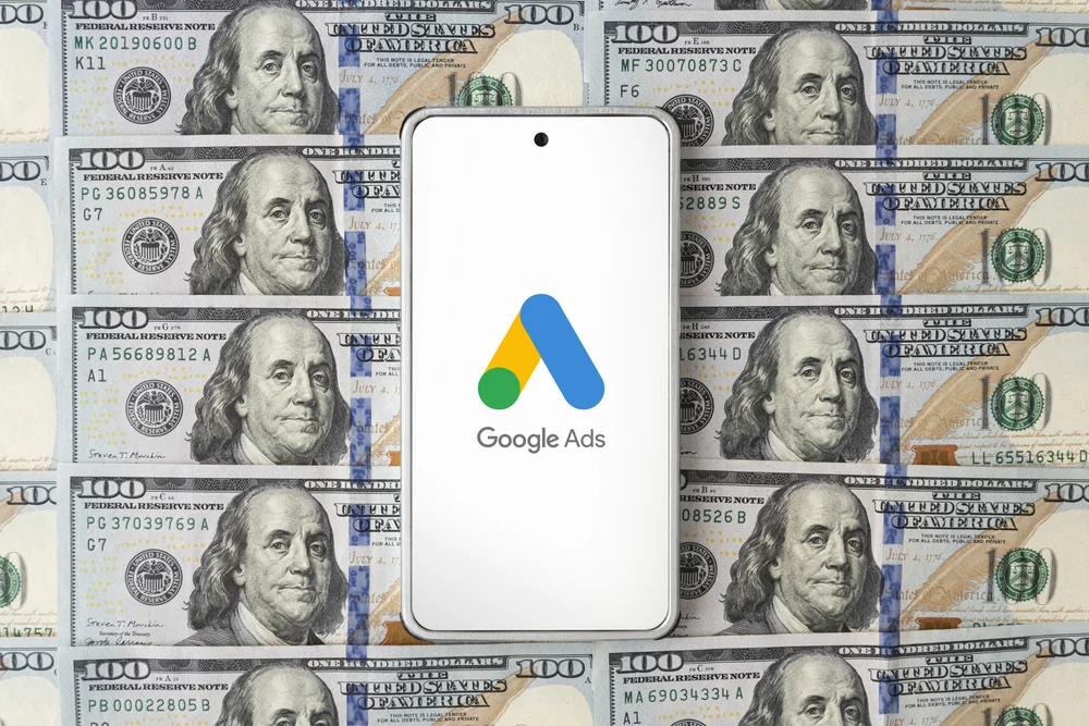 smartphone screen close-up. Google Ad Words icon. Google ads Adwords application. The impact of Google Ads for electricians, improving website engagement and helping generate more leads